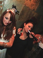 check out these hot horny fucking babes eat and fuck eachother at this newyears eve party hot pics